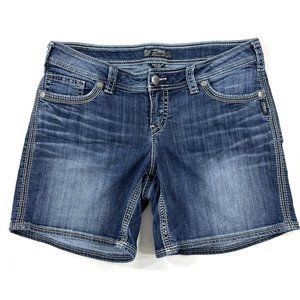Silver Jeans Womens Size 14 Suki Flap Jean Shorts Distressed Denim Stretch